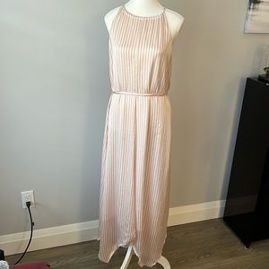 Dynamite White and Pink Stripped Halter Midi Dress, Size L